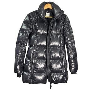 S13 Jet Black Down Puffer mid length Coat Small